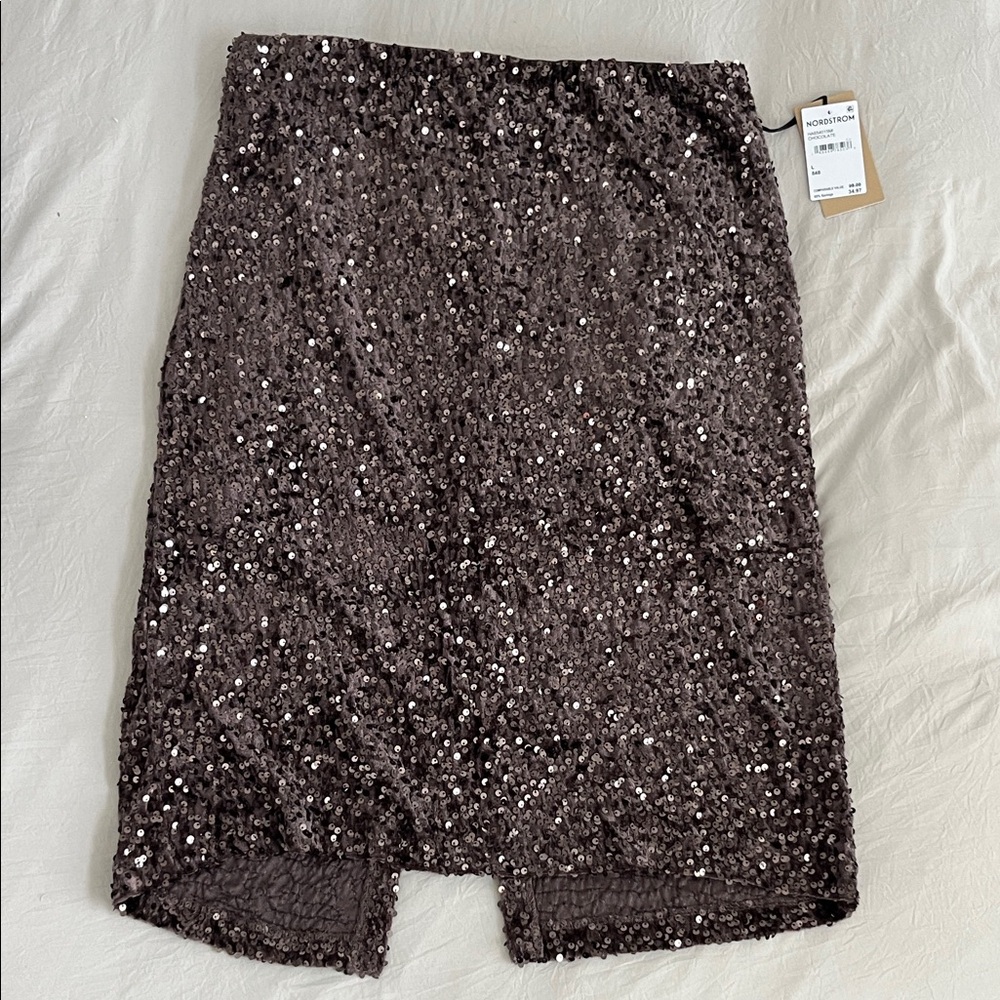 Nordstrom Halogen Elastic Waist Sequin Pencil Skirt in Chocolate